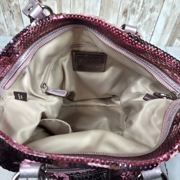 COACH 13821 Poppy Sequin Spotlight Pink Shoulder Bag Tote Special Edition Purse - Picture 15 of 16